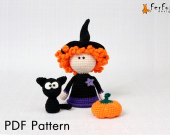 Halloween amigurumi pattern Halloween crochet pattern Crochet DIY tutorial PDF pattern Crochet Witch doll pattern amigurumi pumpkin
