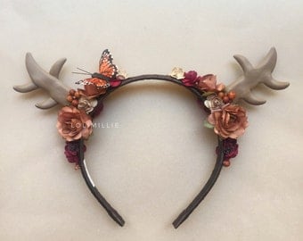 Autumnal Monarch - Deer Antlers Headband Headpiece
