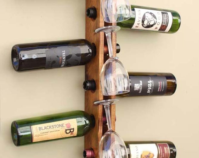 Wood Wall Wine Rack-Wood Wine Rack-Wall Mounted Wine Rack-Vertical Wine Rack-Wall Mount Wine Rack-Wine and Glasses Rack
