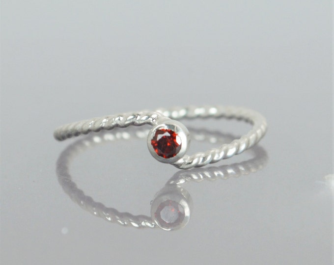 Wave Ring, Silver Wave Ring, Garnet Mothers Ring, January Birthstone, Silver Twist Ring, Unique Mother's Ring, Garnet Ring, Sterling Silver