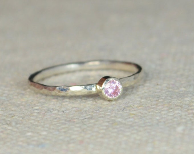 Classic Sterling Silver Pink Tourmaline Ring, 3mm Silver solitaire, Pink Ring, Silver jewelry, October Birthstone, Mothers RIng, Silver band