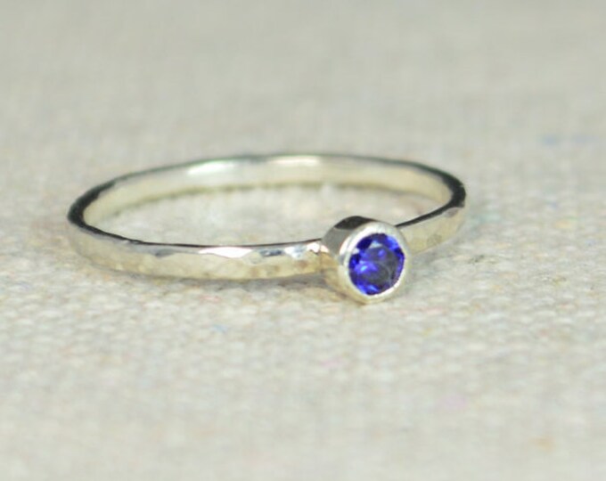 Classic Sterling Silver Sapphire Ring, Silver Ring, Sapphire Solitaire, Gem Solitaire, Mother's Ring, Stack Ring, Stacking Ring, Dainty Ring