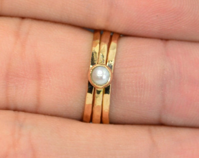 Classic Solid 14k Gold Pearl Ring, 4mm gold solitaire, solitaire, real gold, June Birthstone, Mothers Ring, Solid gold band, gold