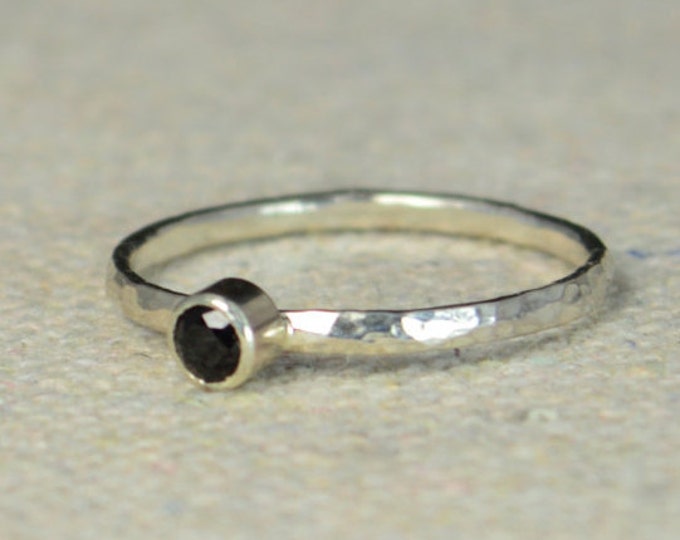 Natural Black Spinel Ring, Sterling Silver Solitaire, Black Stone Ring, Silver Jewelry, Black Solitaire, Solitaire Ring, Classic Silver Band