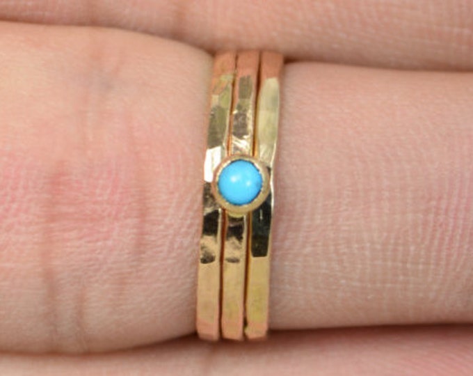 Classic Solid 14k Gold Turquoise Ring, 3mm gold solitaire, solitaire, real gold, December Birthstone, Mothers RIng, Solid gold band, gold