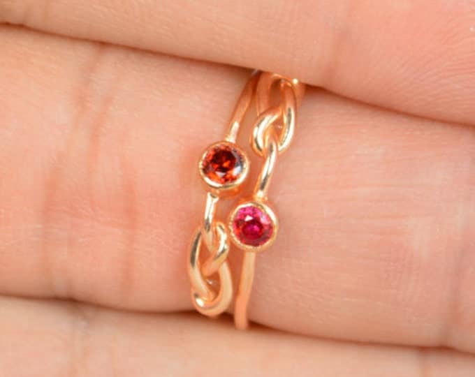 Garnet Infinity Ring, Rose Gold Filled Ring, Stackable Rings, Mother's Ring, January Birthstone Ring, Rose Gold Ring, Rose Gold Knot Ring