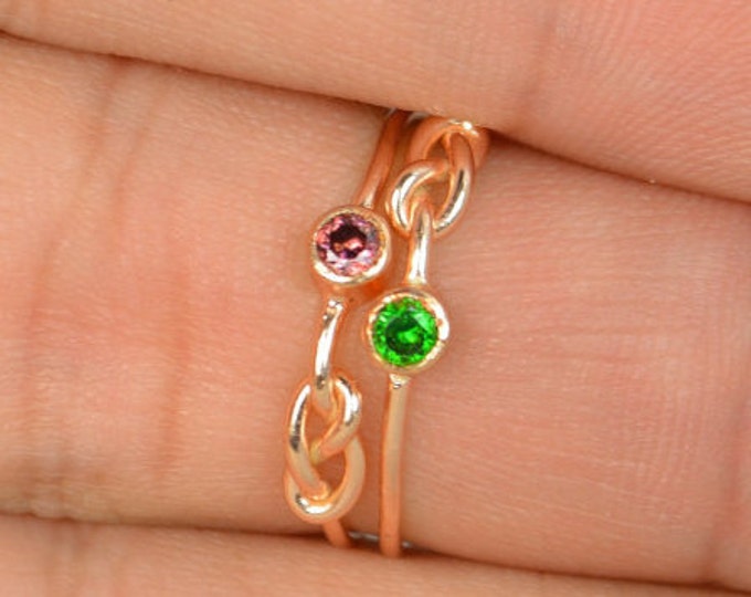 Emerald Infinity Ring, Rose Gold Filled Ring, Stackable Rings, Mother's Ring, May Birthstone, Rose Gold Ring, Rose Gold Knot Ring