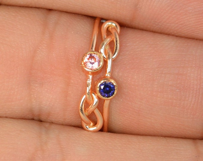 Sapphire Infinity Ring, Rose Gold Filled Ring, Stackable Rings, Mother's Ring, September Birthstone, Rose Gold Ring, Rose Gold Knot Ring