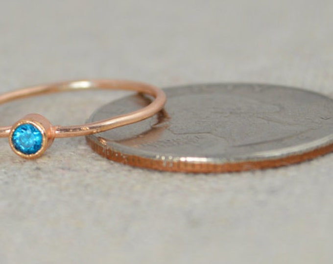 Blue Zircon Infinity Ring, Rose Gold Filled Ring, Stackable Rings, Mothers Ring, December Birthstone, Rose Gold Ring, Rose Gold Knot Ring