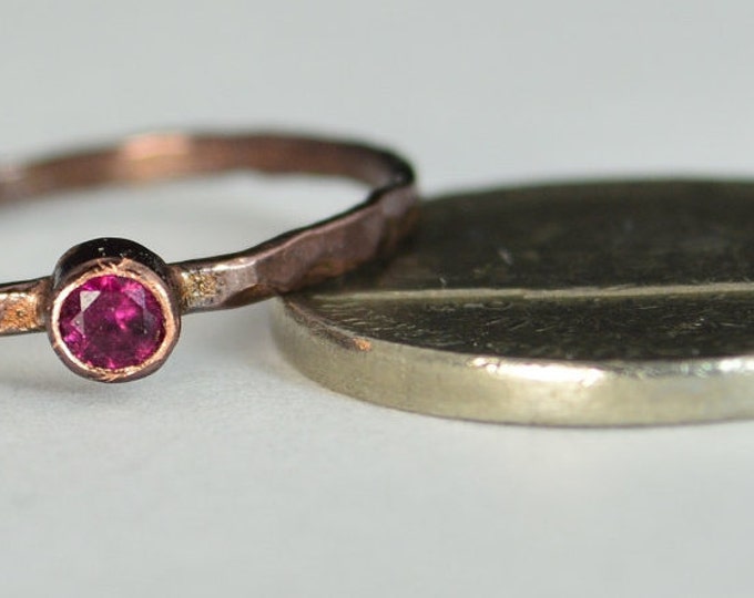 Bronze Copper Ruby Ring, Classic Size, Stackable Rings, Mother's Ring, July Birthstone, Copper Jewelry, Pink Ring, Pure Copper, Band