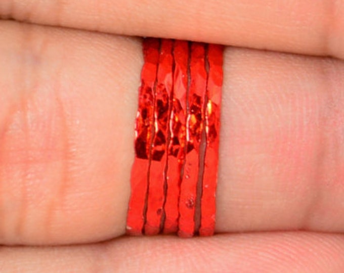 Super Thin Red Silver Stackable Ring(s), Red Ring, Stack Rings, Red Stacking Rings, Red Jewelry, Thin Red Ring, Red, band
