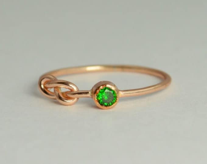 14k Rose Gold Emerald Infinity Ring, 14k Rose Gold, Stackable Rings, Mothers Ring, May Birthstone, Rose Gold Infinity, Rose Gold Knot Ring