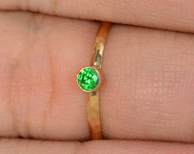 Classic Rose Gold Filled Emerald Ring, Solitaire, Solitaire Ring, Rose Gold Filled, May Birthstone, Mothers Ring, Gold Band, Emerald Ring