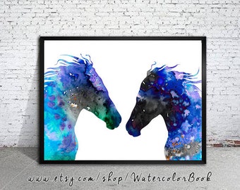 Horses Love Watercolor Print, Horse art, watercolor painting, watercolor art, Illustration,home decor, wall art, animal art, Horse poster