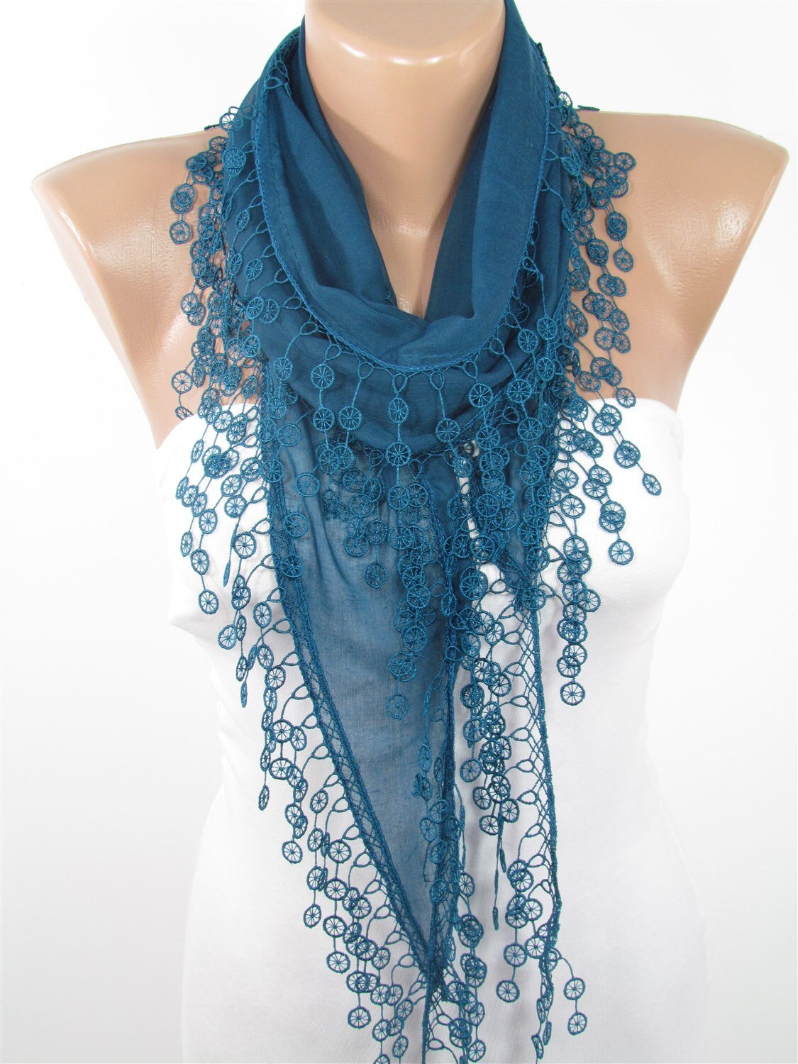 Soft Cotton Scarf Teal Blue Scarf Spring Fashion Scarf by Derins