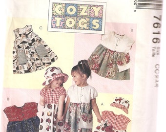 VINTAGE McCall's Sewing Pattern 7616 - Children's Clothes - Toddler Dress, Hat & Purse, Size 2-3-4