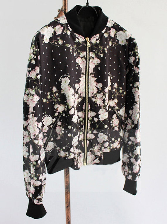 Cherry Blossom Bomber Jacket Flower Printed Souvenir By Hawwh