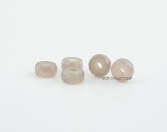 Grey Chalcedony Beads Heishi European Style 6x12mm Large Hole, Faceted Beads, Cabochon Gemstone, Wholesale Gemstone Suppliers- 5Pcs