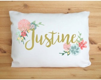 Personalized Pillow Name Pillow Accent Pillow Travel Pillow Unique Gift Idea Baby Pillow For Teens Flower Design Bridesmaid Gift Party Favor