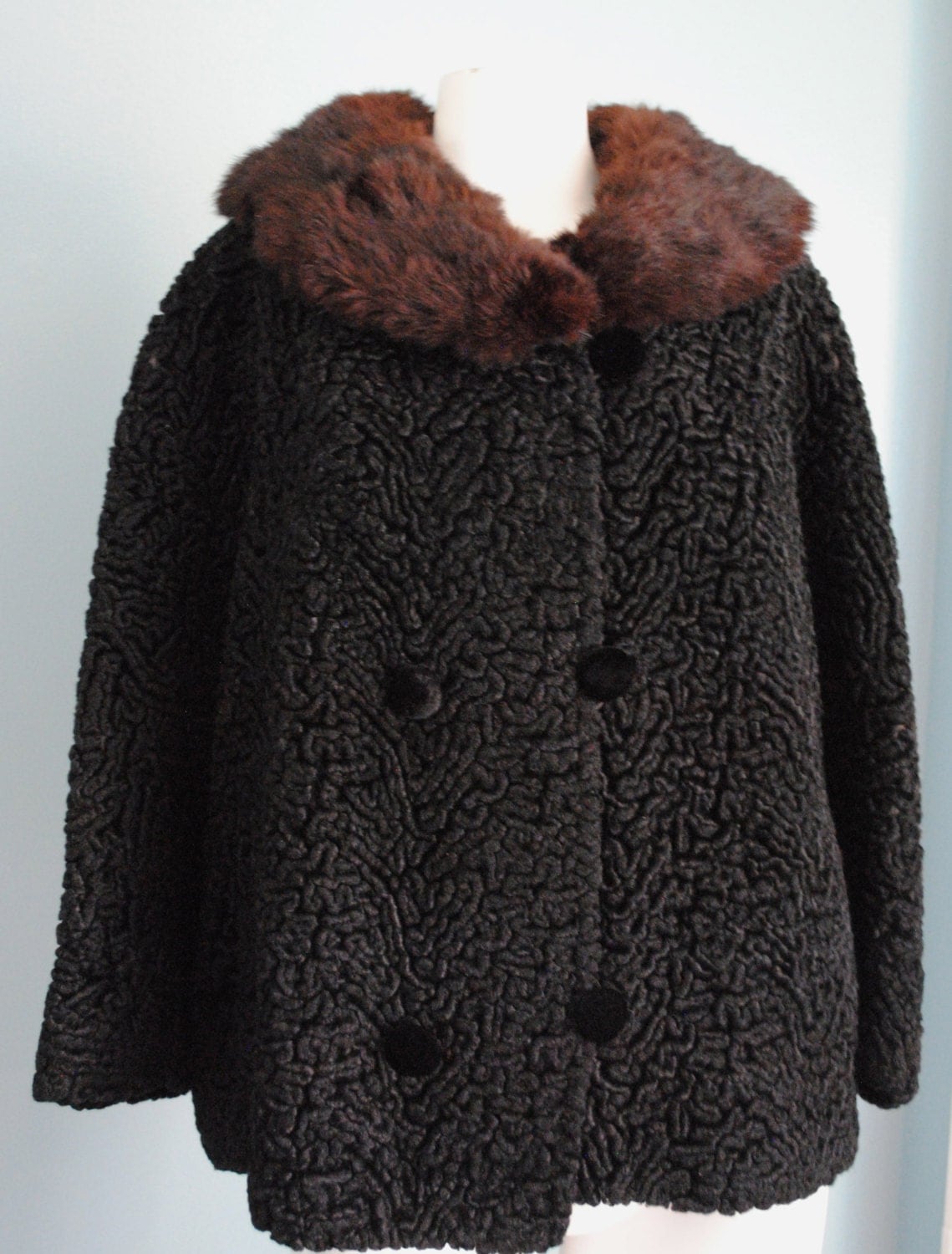 Vintage 50's Persian Lamb Coat Fur Collar Black Jacket