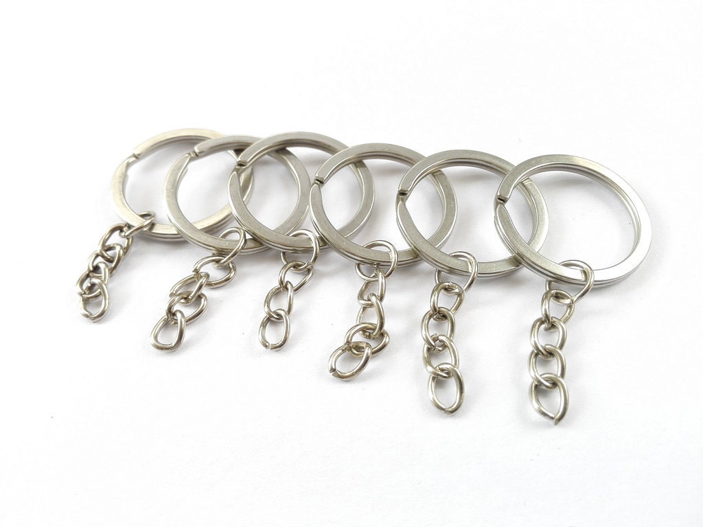 30 pcs/lot Key Ring Key Chain Rhodium Plated 60mm long Round