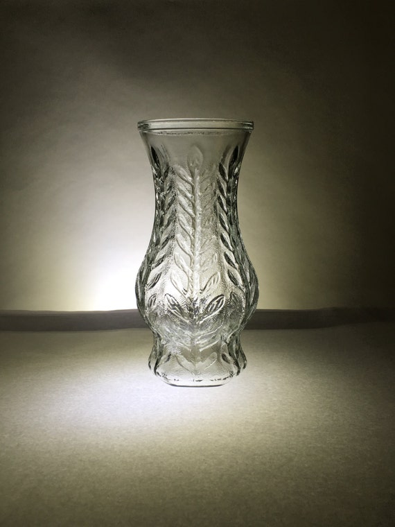 F.T.D. Vintage Clear Glass Vase Hourglass Shape Ferns