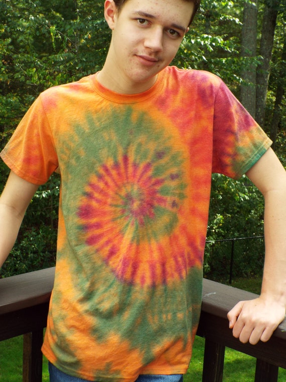 Tie Dye Swirl Shirt Adult M Orange Tie Dye Tshirt Hippie