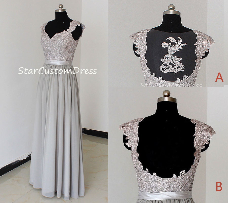 Grey Lace&Long Bridesmaid Dress Chiffon Dress by StarCustomDress