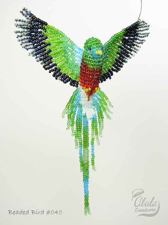 3D Beaded Bird Quetzal Bird Suncatcher, Quetzal Window Decor, Beaded
