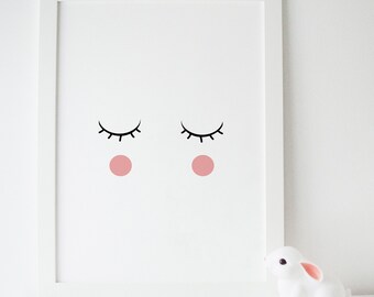 Sleepy Eyes Scandinavian Nursery Print children's art, nursery print, nursery art, baby room, kids room Print