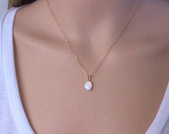 Oval opal necklace 14Kt gold filled; gold opal necklace; opal pendant necklace; iridescent gemstone necklace; October birthstone necklace