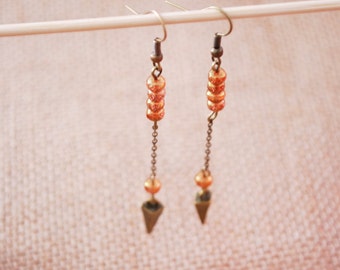 Amber delicate long chain earrings, champan jewelry, bridesmaid gift, evening statement earrings, special occasion, Indian jewellry