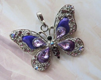 CRYSTAL SILVER BUTTERFLY Large Charm Purple Vintage Metal Focal Pendant Rhinestone Craft Jewellery Moth Necklace Pendant Bead Beadcraftshop