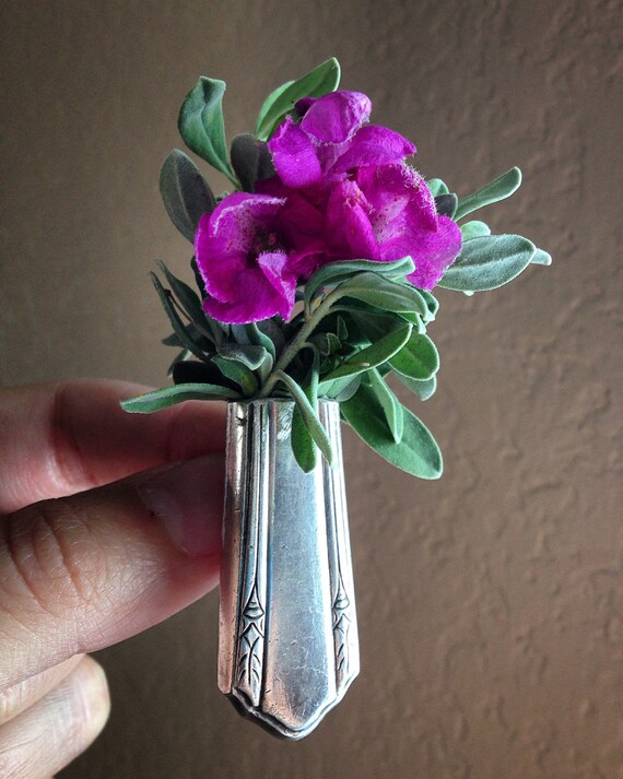 Flower Vase Boutonniere Lapel Pin Vintage Silverware
