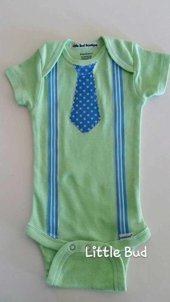 Baby Boy Onesie with NeckTie Lime Green Onesie with Blue