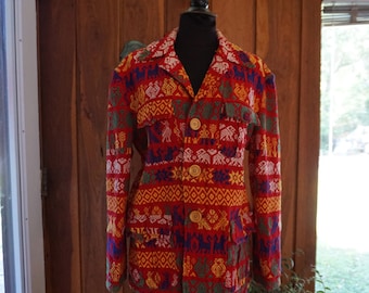 Women's Vintage 1970's Embroidered Woven Mexican Lightweight Jacket Size M-L