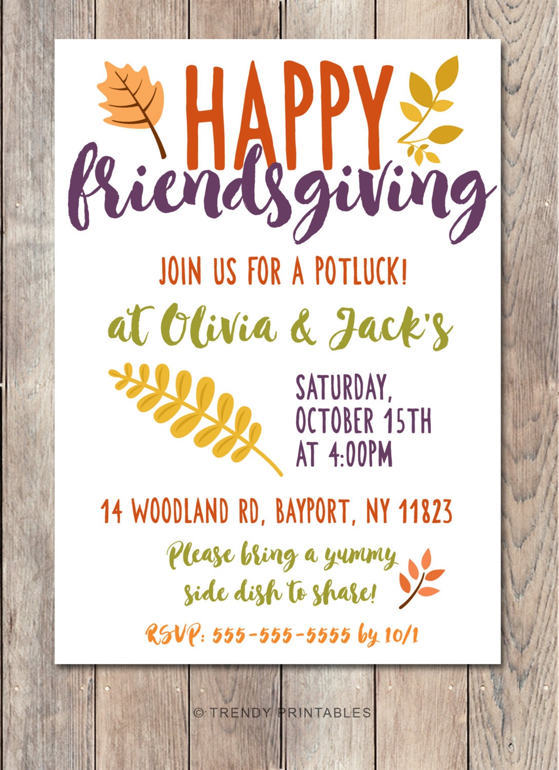 Potluck Invitation Friendsgiving Thanksgiving Invitation