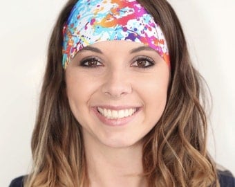Yoga headband | Wide headband | Workout headband | Color Run Headband | White Paint Splatter | Fitness headband | Buy Any 4, Get 1 FREE!