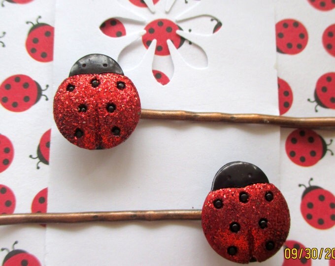 Ladybug hair clips-ladybug bobby pins-childrens barrettes-little girls party favors-sparkly lady Bug studs-girls sparkly hair accessories