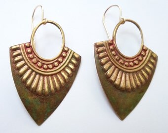 Tribal Earrings/ Hoop Earrings/ Tribal Hoops/ Patina Earrings/ Patina Hoops/ Antiqued Hoops/ Aztec Jewelry/ Boho Chic/ Antiqued Gold Hoops