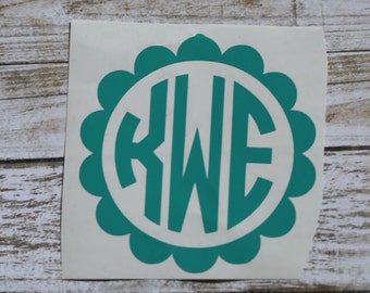 Scallop Monogram Decal / Monogram sticker / monogram / initial monogram / vinyl decal / car decal / tumbler decal / circle monogram