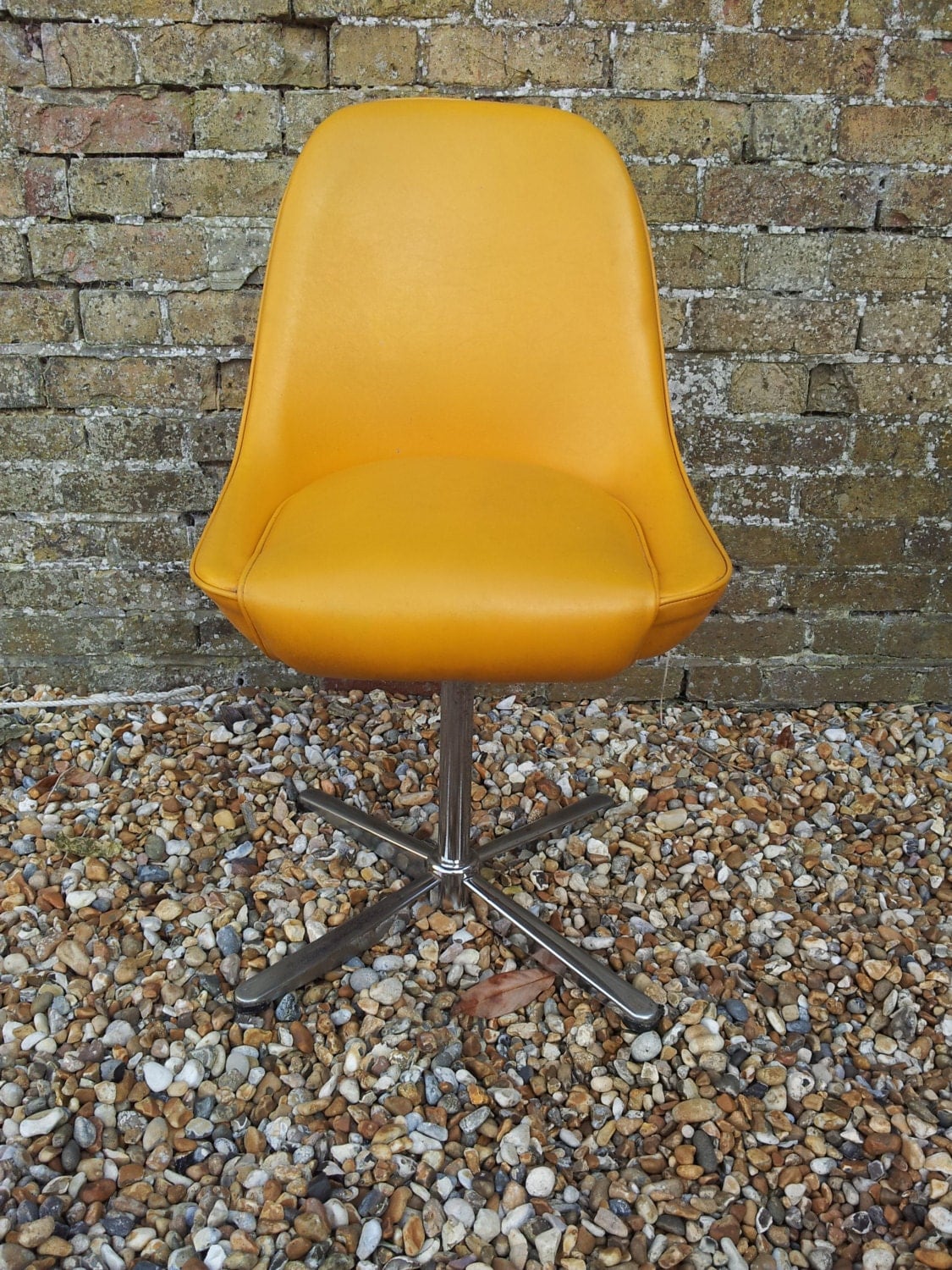 1960s centa chrome and yellow vinyl swivel bar chair ...