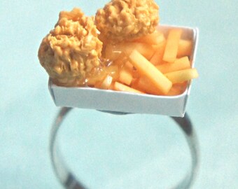 french fries and chicken nuggets ring -miniature foods jewelry, food ring
