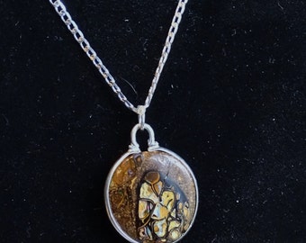 BOULDER OPAL PENDANT Handmade- Sterling Silver setting and chain.