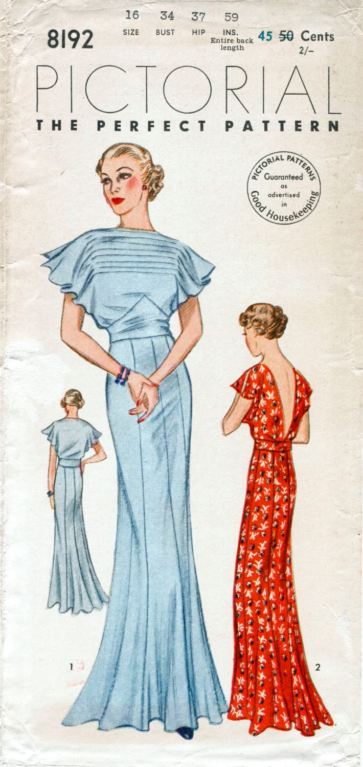 30s 1930s  vintage  gown  sewing pattern  wedding  bridal  evening