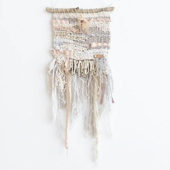 Hand woven wall tapestry weaving neutral wall by GemAndElli