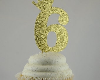 Gold 6 Princess Cupcake Topper: 6 year old girl Birthday! Also available in Pink, Silver, and Purple. Sets of 12, 18, 24, or 48!