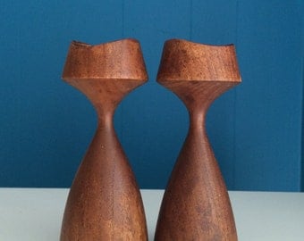 Vintage Danish Modern Teak Candleholders by Laurids Lonborg Denmark