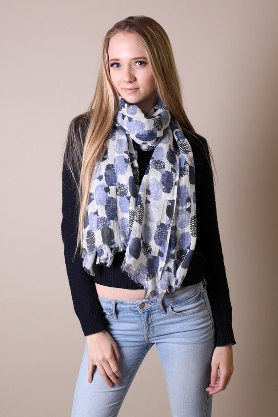 Women's Cute Blue Baa Sheep Natural Soft Wool Scarf. By Deshabelle