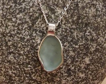 Sea Glass Necklace, Opaque Blue Seaglass necklace, Sea glass pendant, Seaglass Pendant, Sea glass jewellery, Seaglass jewelry. Jewellery.